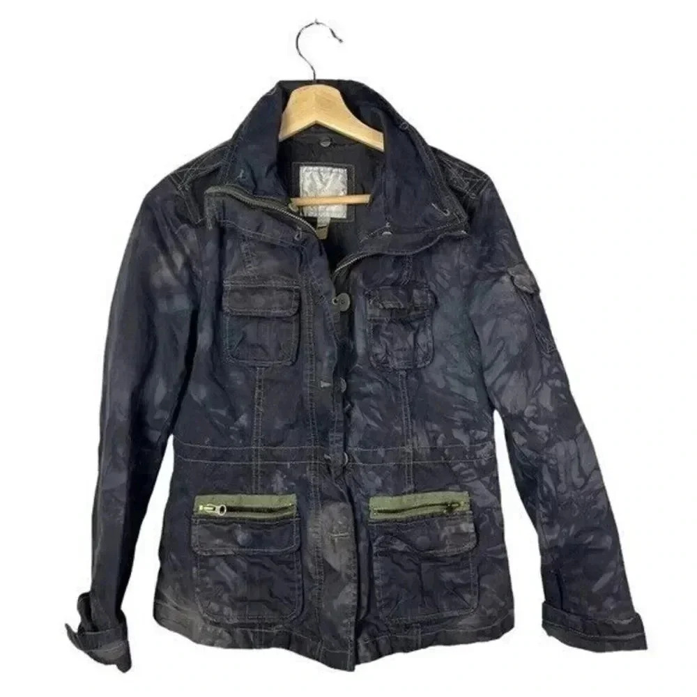 American Eagle AEO Navy Blue Bleach Dyed Utility Jacket M